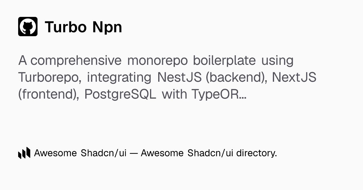 Turbo Npn: Scalable NestJS & NextJS monorepo boilerplate with Turborepo ...