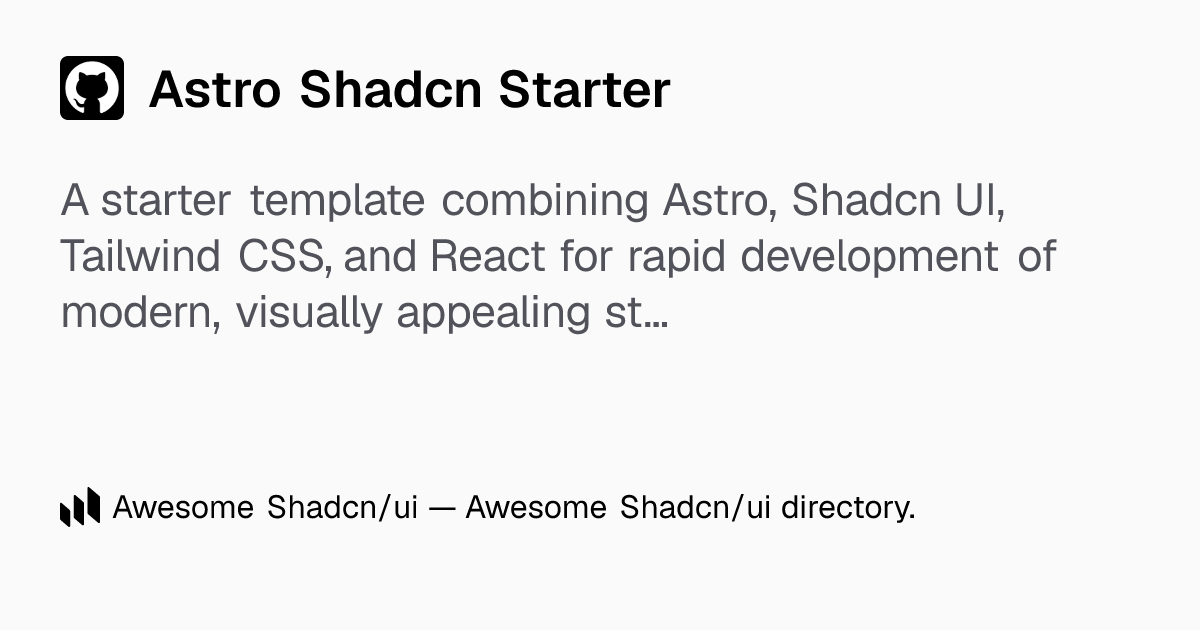 Astro Shadcn Starter: Astro + Shadcn: Your launchpad for modern ...